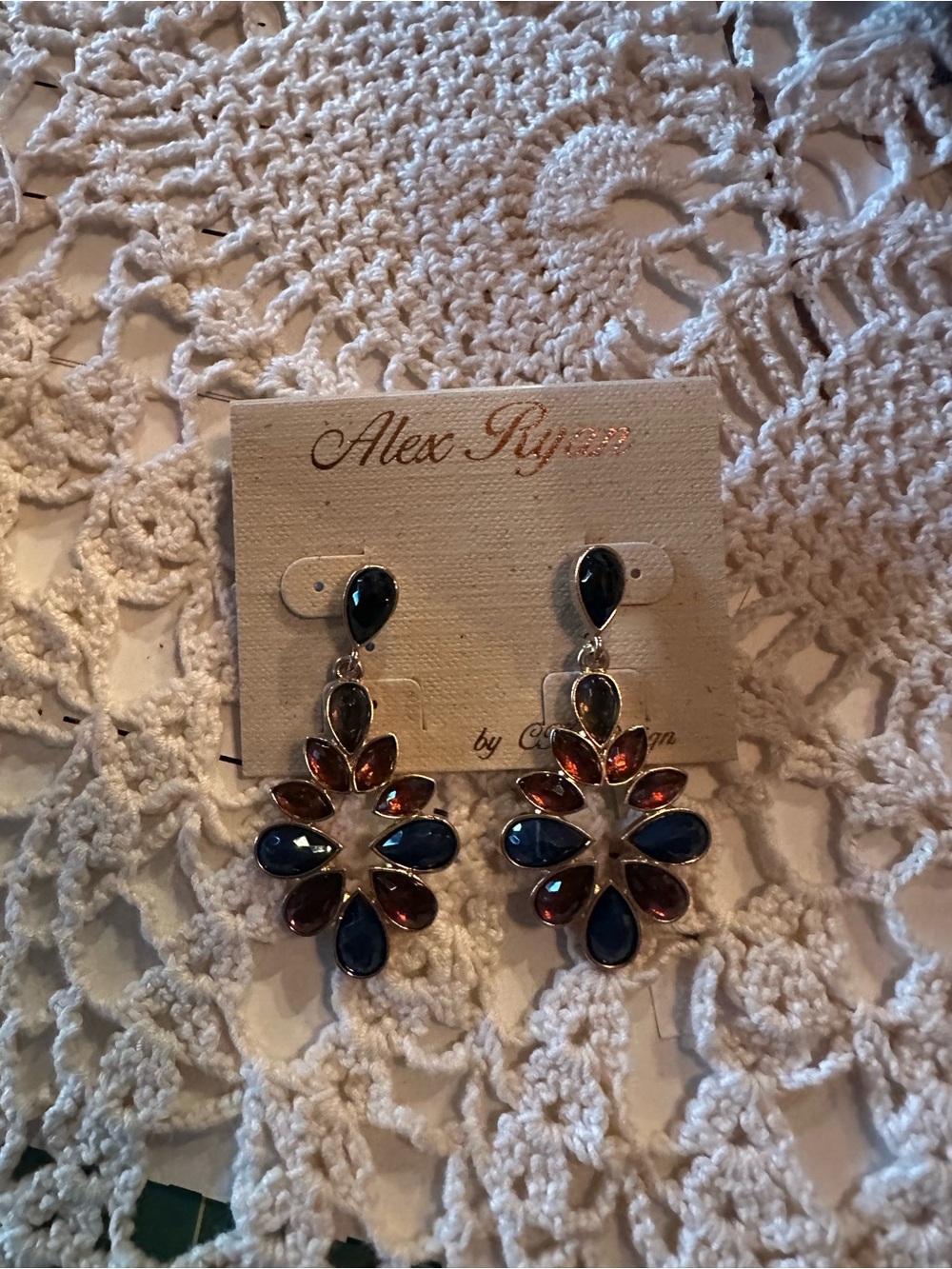 Blue and Amber Teardrop Statement Earrings